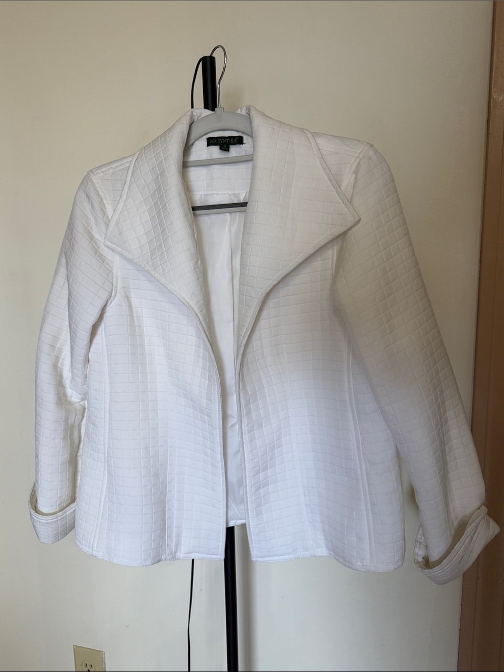 For Cynthia White Quilted Open Lapel Blazer
